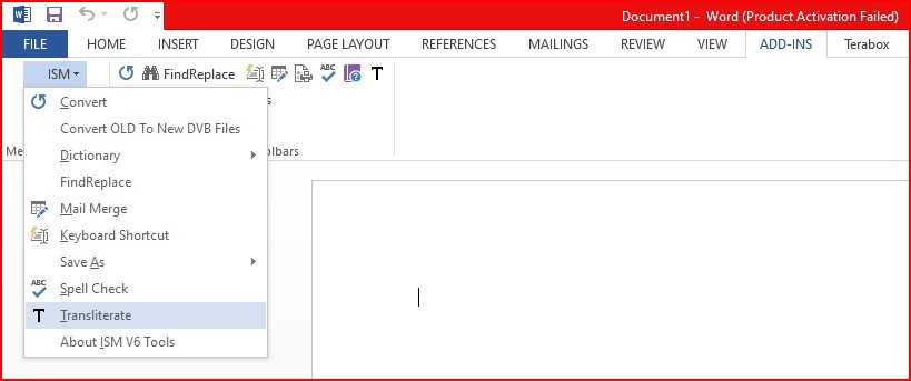 How to use Transliterate in MS Word? - ISM V6 Software